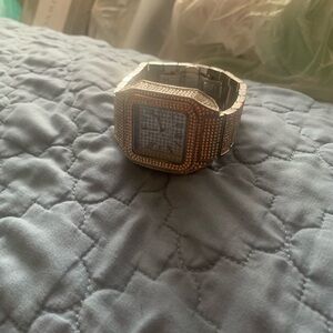 Silver Retro Digital Watch with Textured Band
